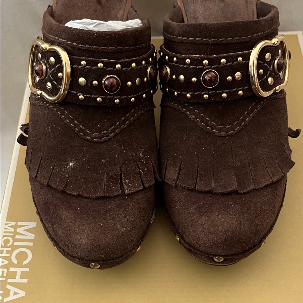 Michael Kors Dark Brown Clogs with Gold Buckle - Picture 4 of 12